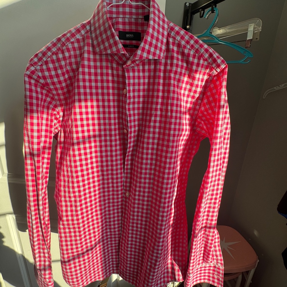 Hugo Boss Men's Slim Fit Vibrant Red Gingham Shirt
